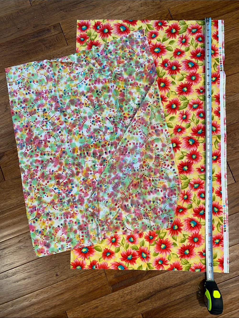 Bright Floral Cotton and Tie-Dyed Fabric Bundle - Red, Yellow, Green